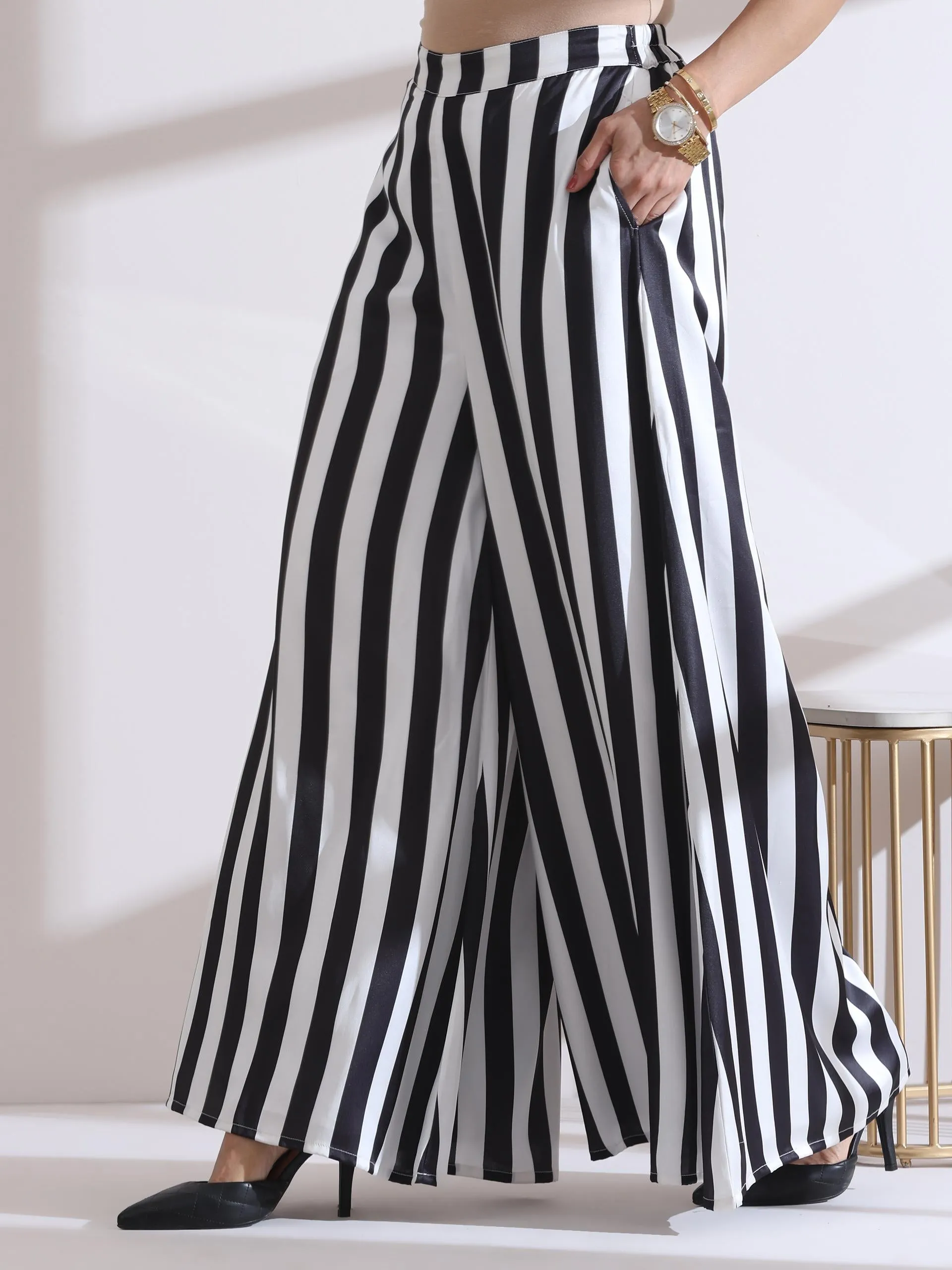 1 Pc Satin Zebra Stripe Plazzo Pant