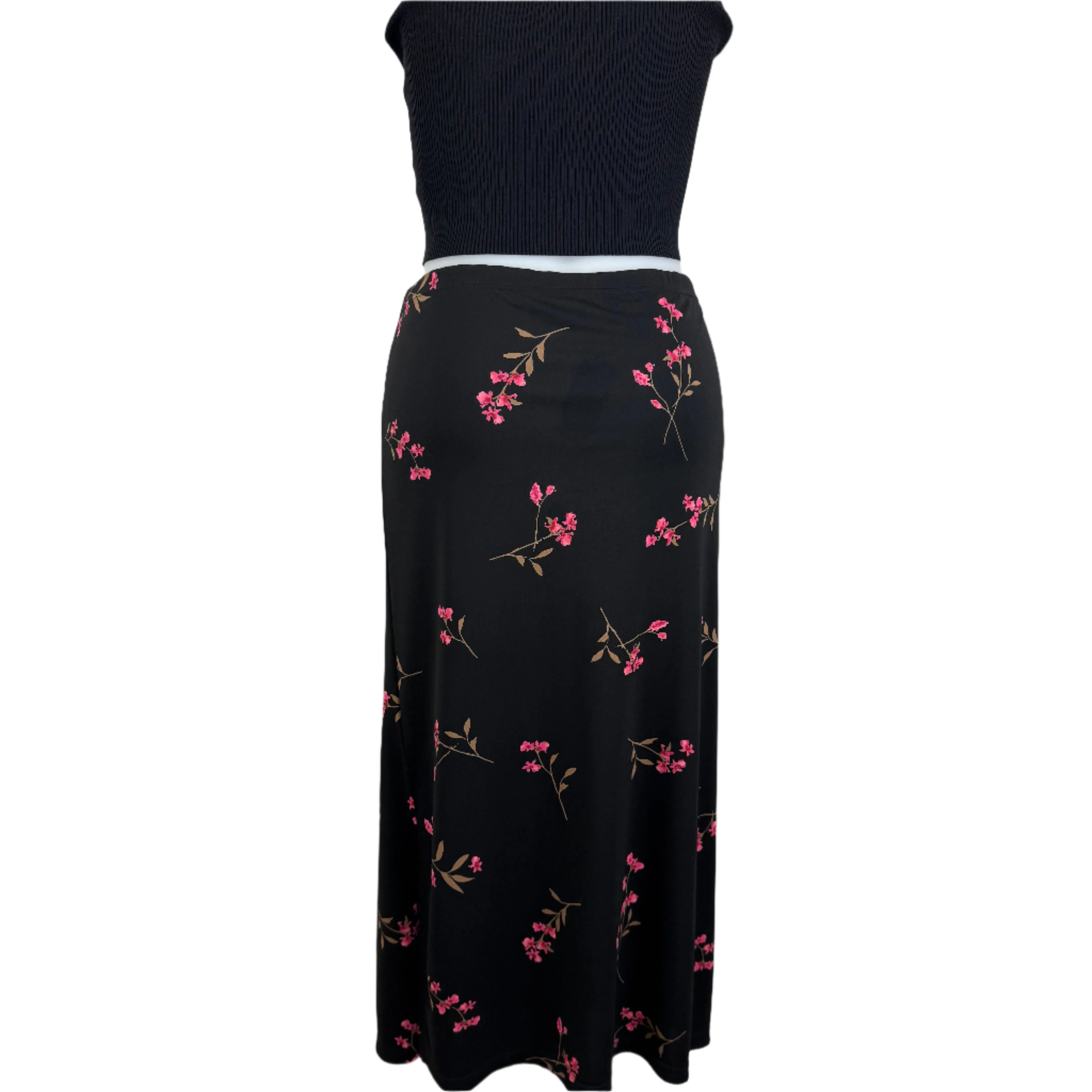 1626 Black Floral Pull-On Split Hem Skirt Size 20
