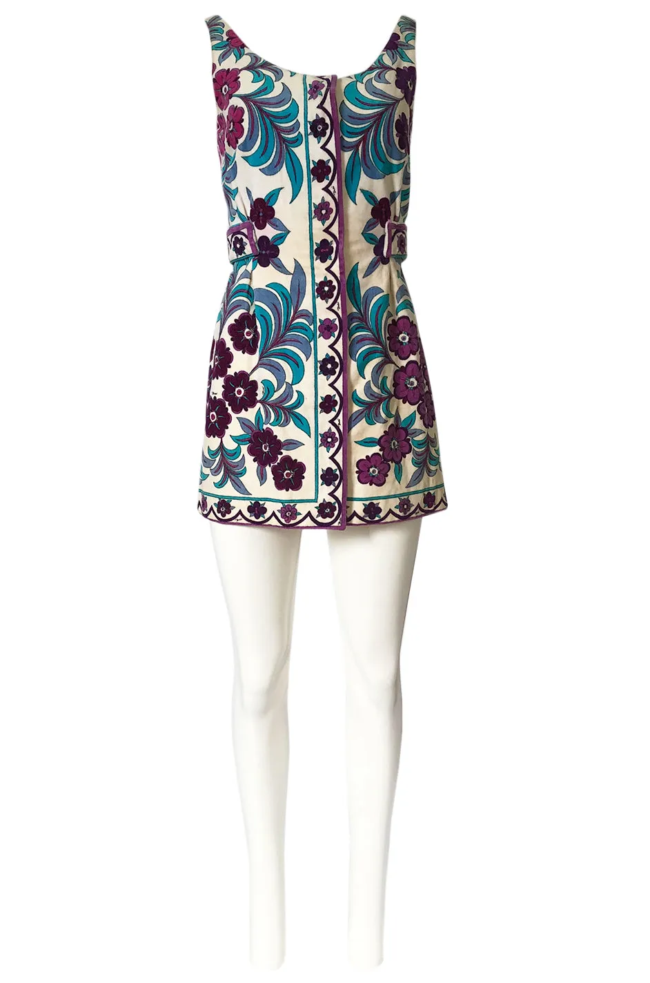1960s Emilio Pucci Floral Printed Terry Cloth Velour Micro Mini Dress