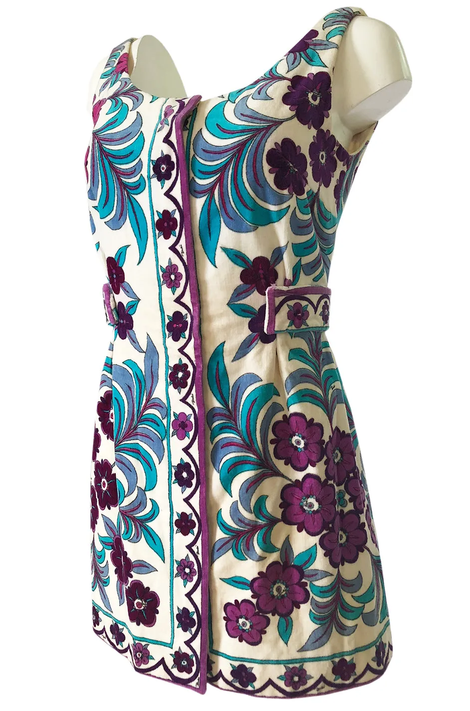 1960s Emilio Pucci Floral Printed Terry Cloth Velour Micro Mini Dress