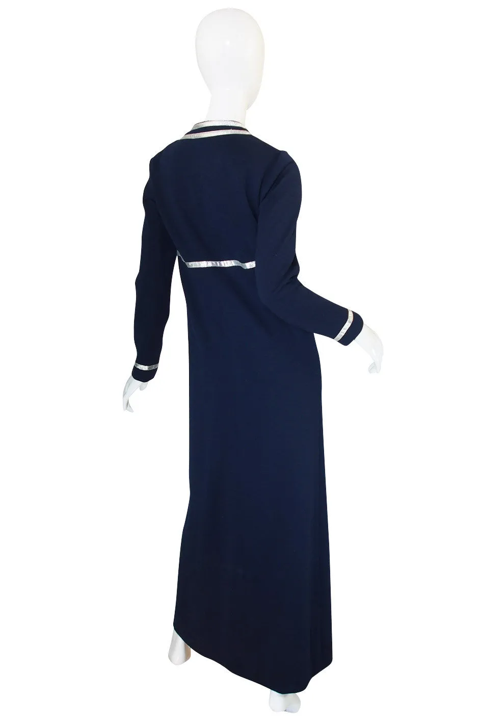 1960s Geoffrey Beene Deep Blue & Graphic Silver Trim Dress