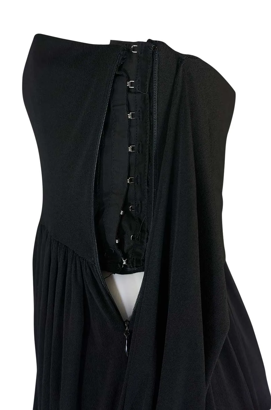 1970s Donald Brooks Black Strapless Jersey Swing Dress