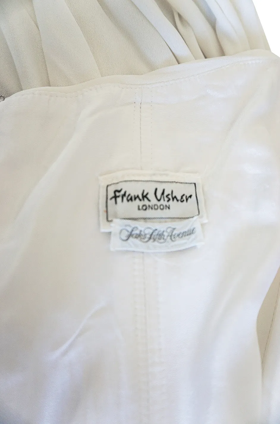 1970s Frank Usher Draped Single Strap White Jersey Dress