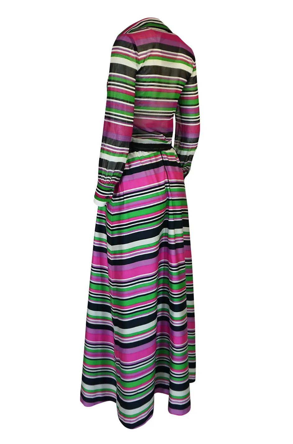 1970s Givenchy Vivid Pink Silk Striped Skirt & Top Dress Set