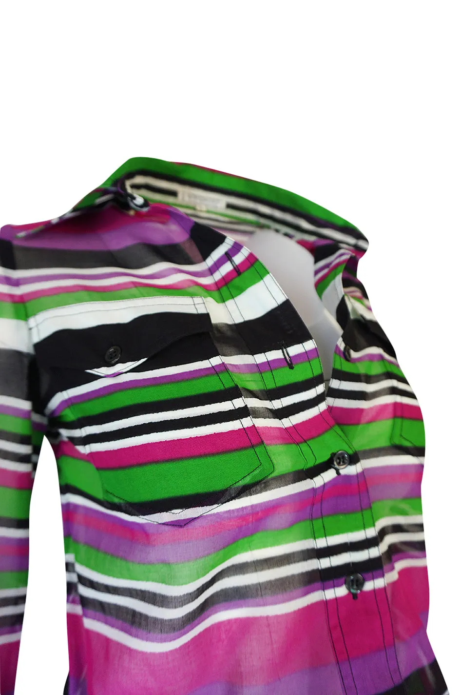 1970s Givenchy Vivid Pink Silk Striped Skirt & Top Dress Set