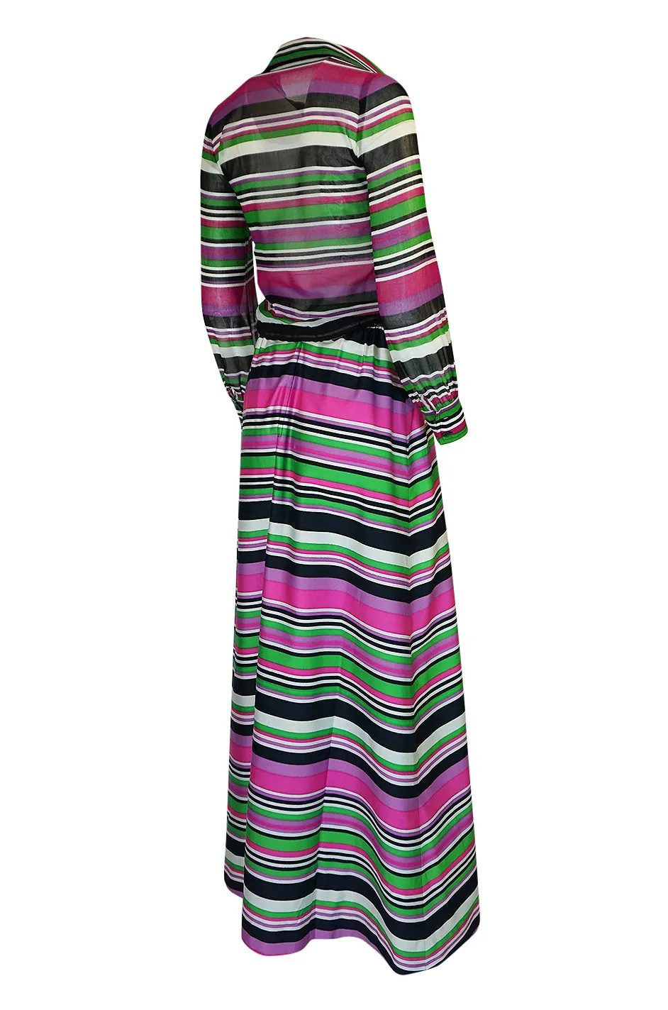 1970s Givenchy Vivid Pink Silk Striped Skirt & Top Dress Set