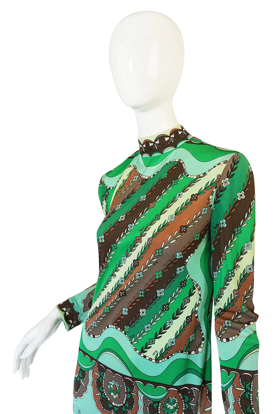 1970s Green Print Emilio Pucci Silk Jersey Dress