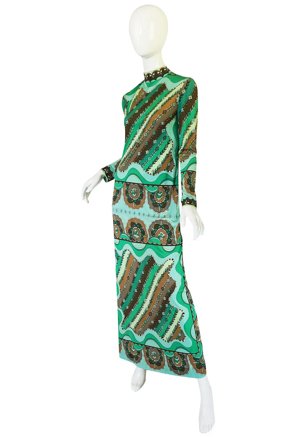 1970s Green Print Emilio Pucci Silk Jersey Dress