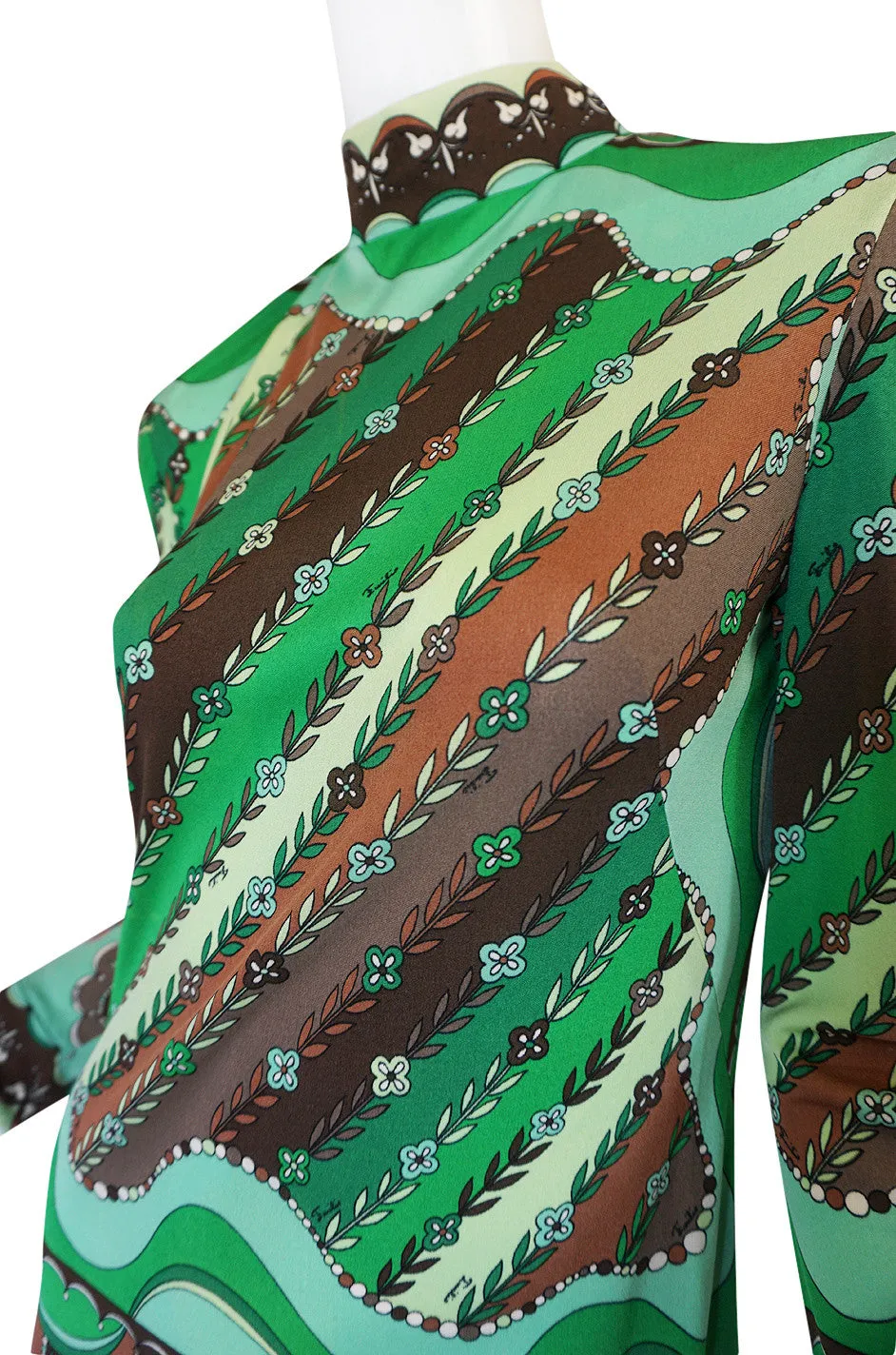 1970s Green Print Emilio Pucci Silk Jersey Dress