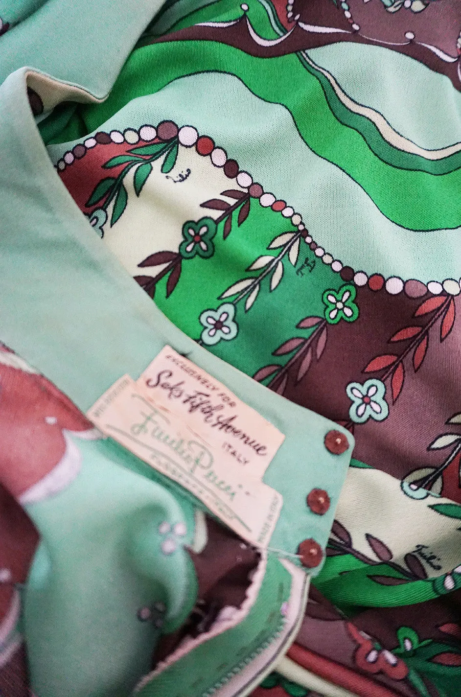 1970s Green Print Emilio Pucci Silk Jersey Dress
