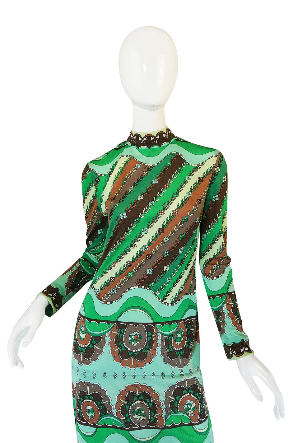 1970s Green Print Emilio Pucci Silk Jersey Dress