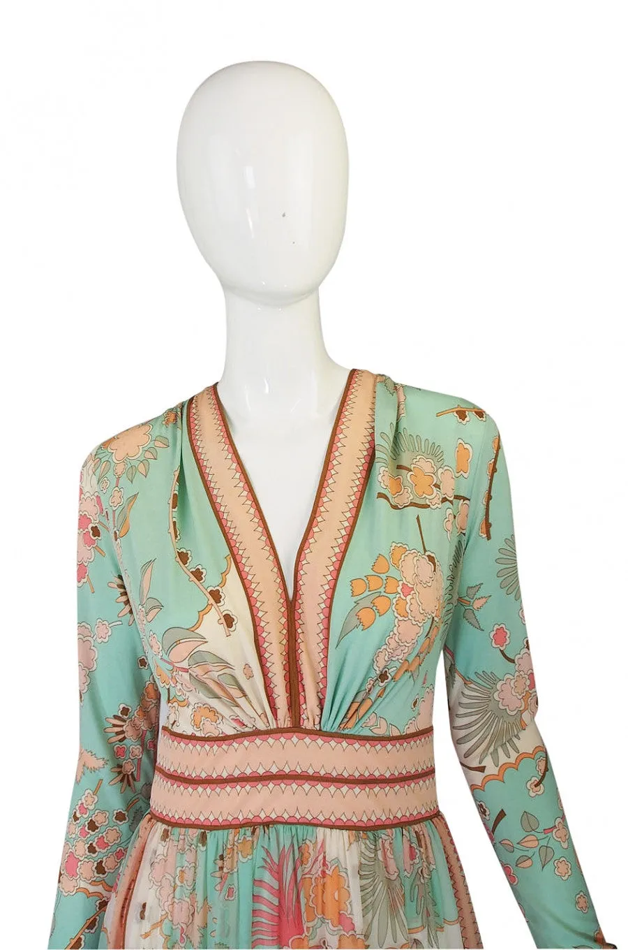 1970s Soft Pastel Bessi Silk Maxi Dress
