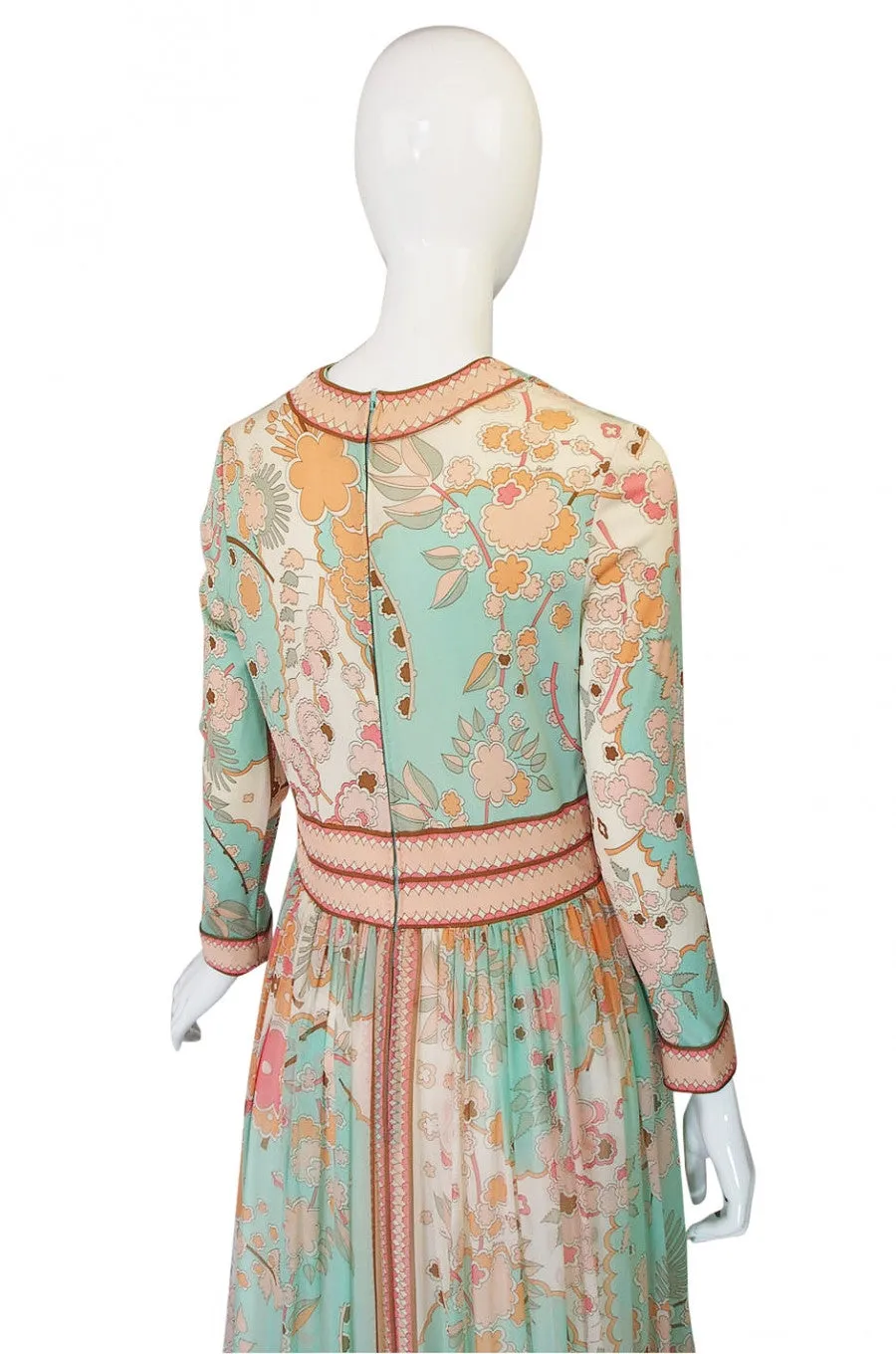 1970s Soft Pastel Bessi Silk Maxi Dress