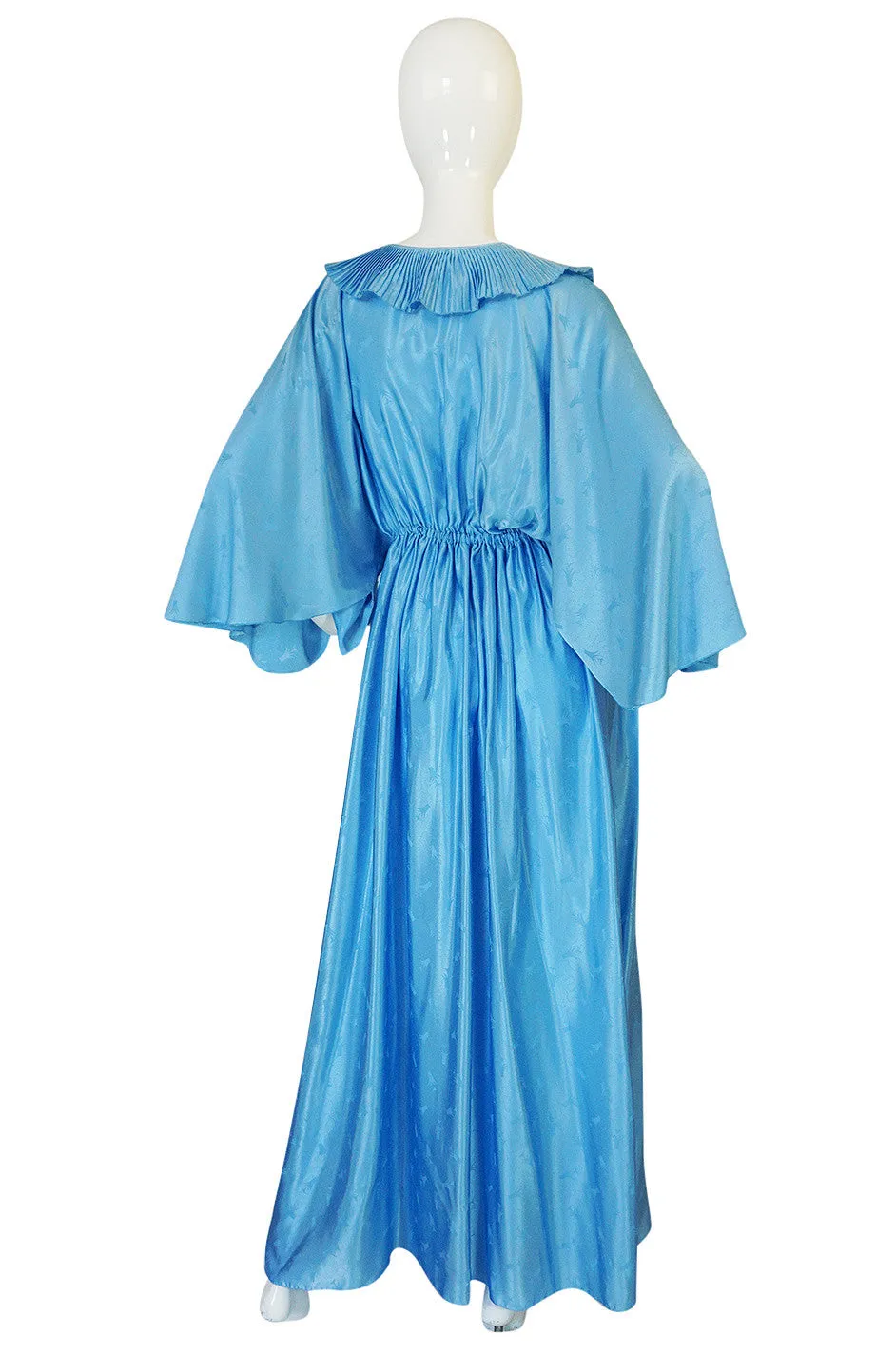 1970s Zandra Rhodes Blue Lingerie Plunging Caftan Dress
