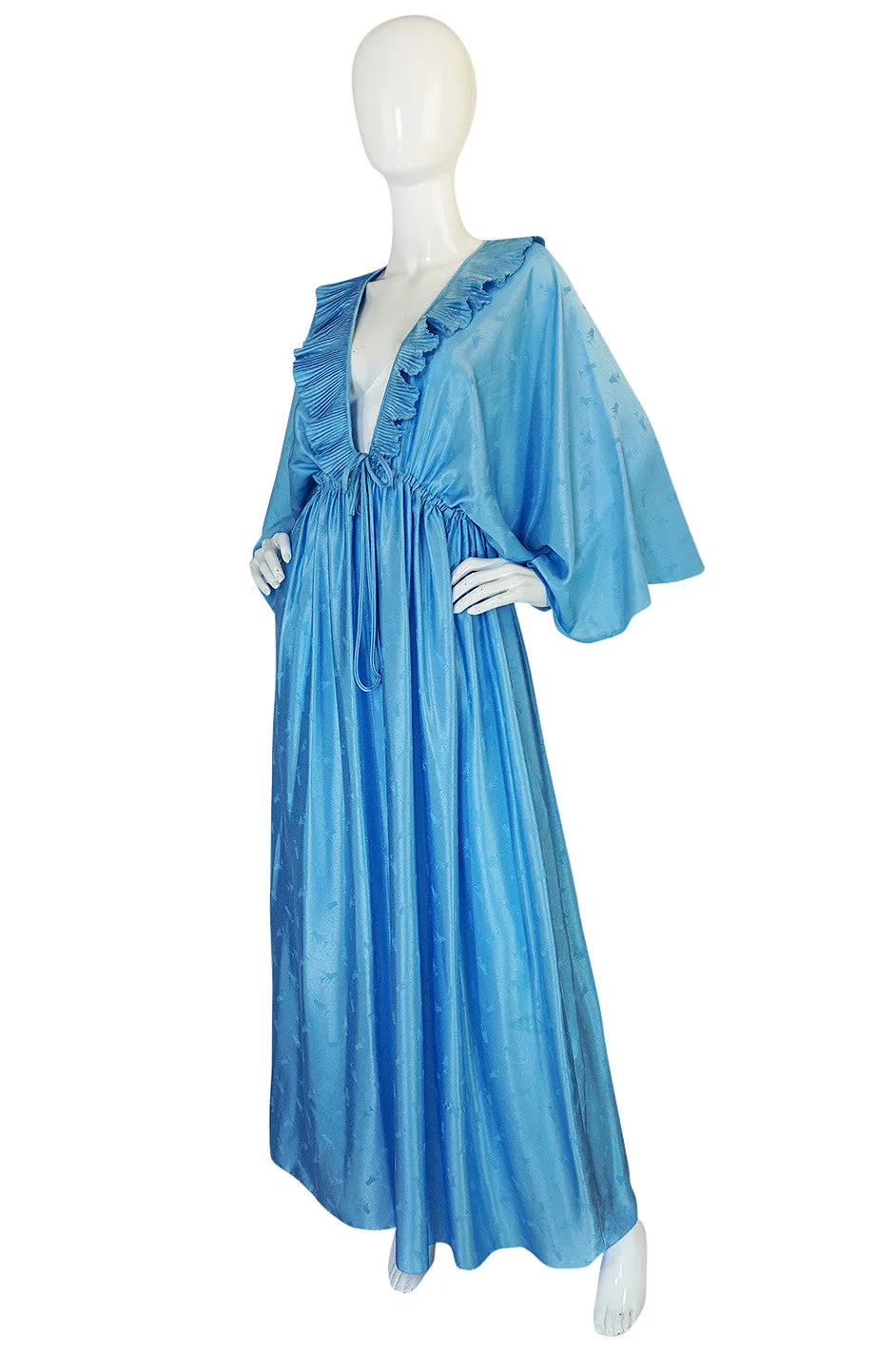 1970s Zandra Rhodes Blue Lingerie Plunging Caftan Dress