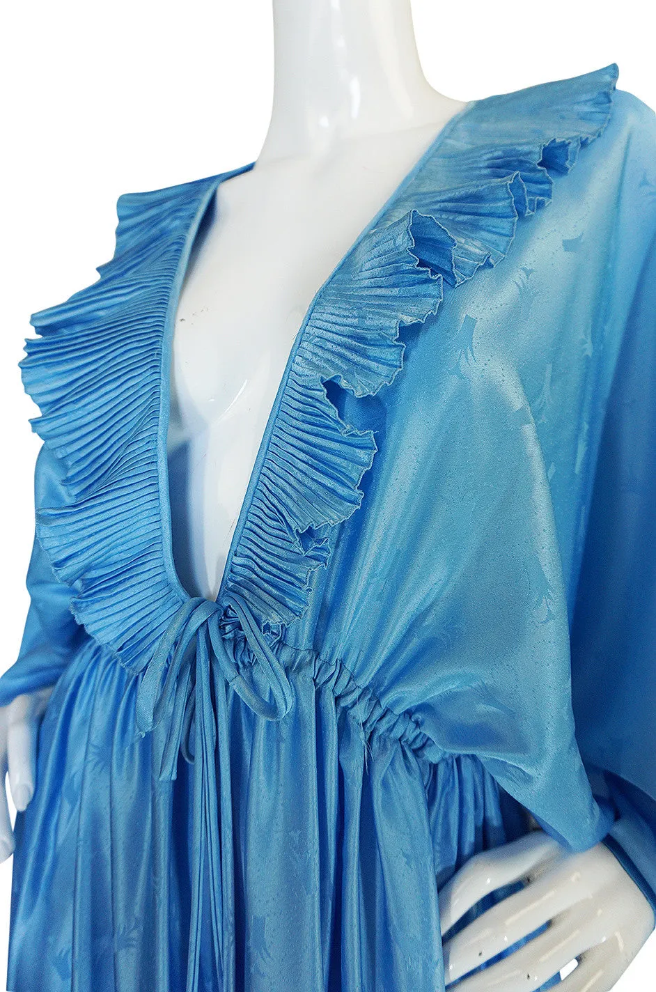 1970s Zandra Rhodes Blue Lingerie Plunging Caftan Dress