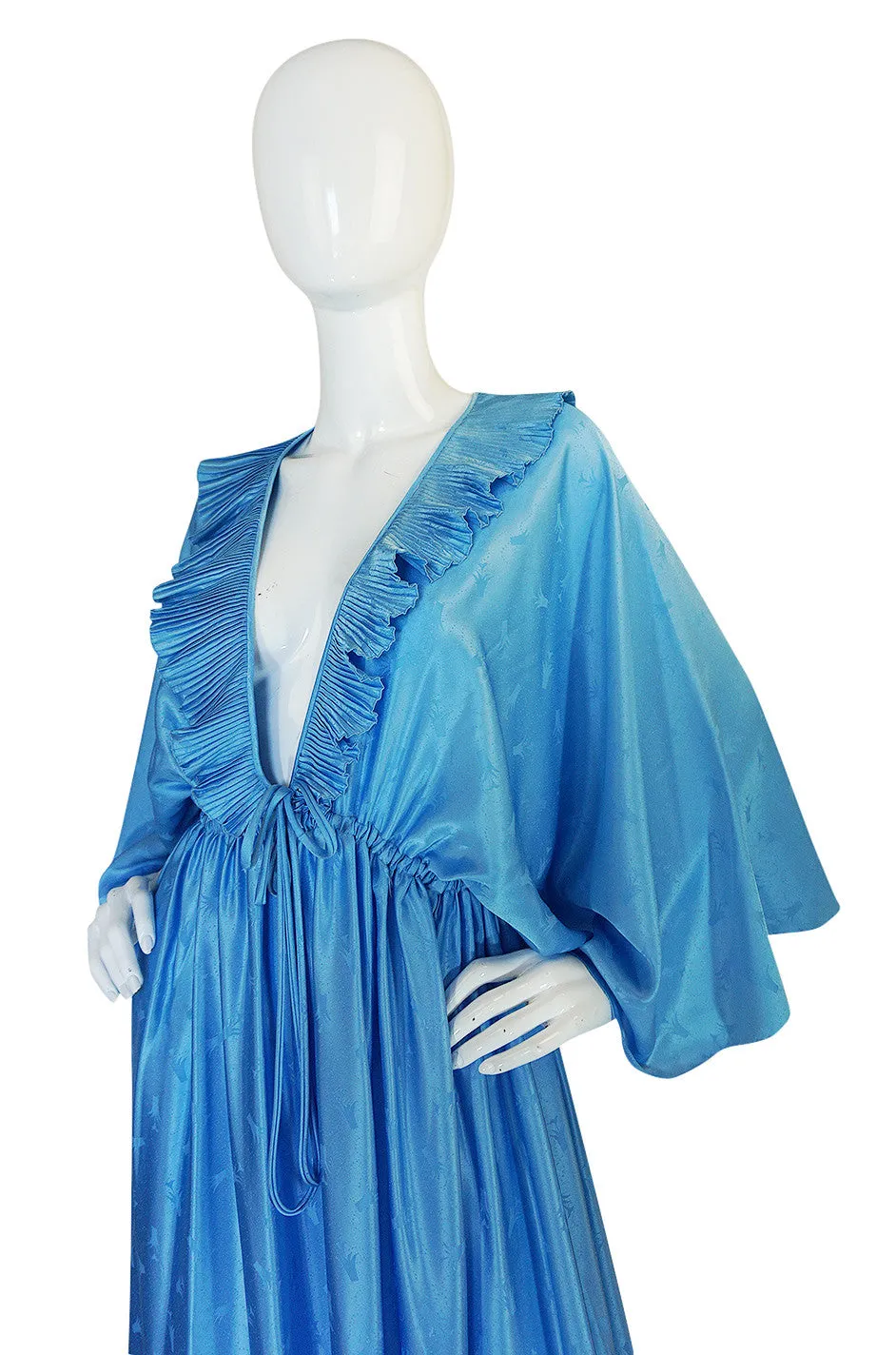 1970s Zandra Rhodes Blue Lingerie Plunging Caftan Dress