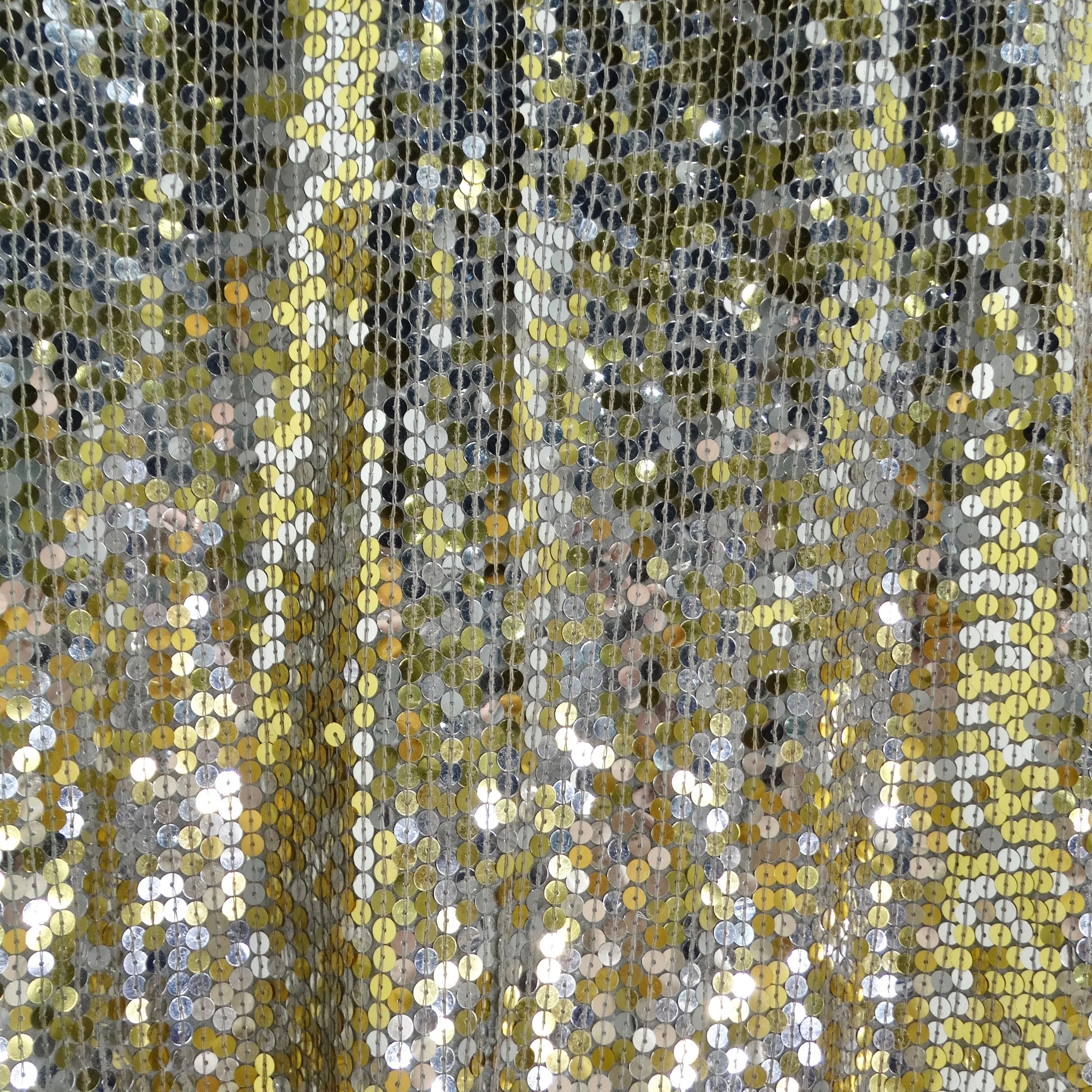 1980s Capriccio Gold Sequin Embellished Dress, Shawl & Belt Set