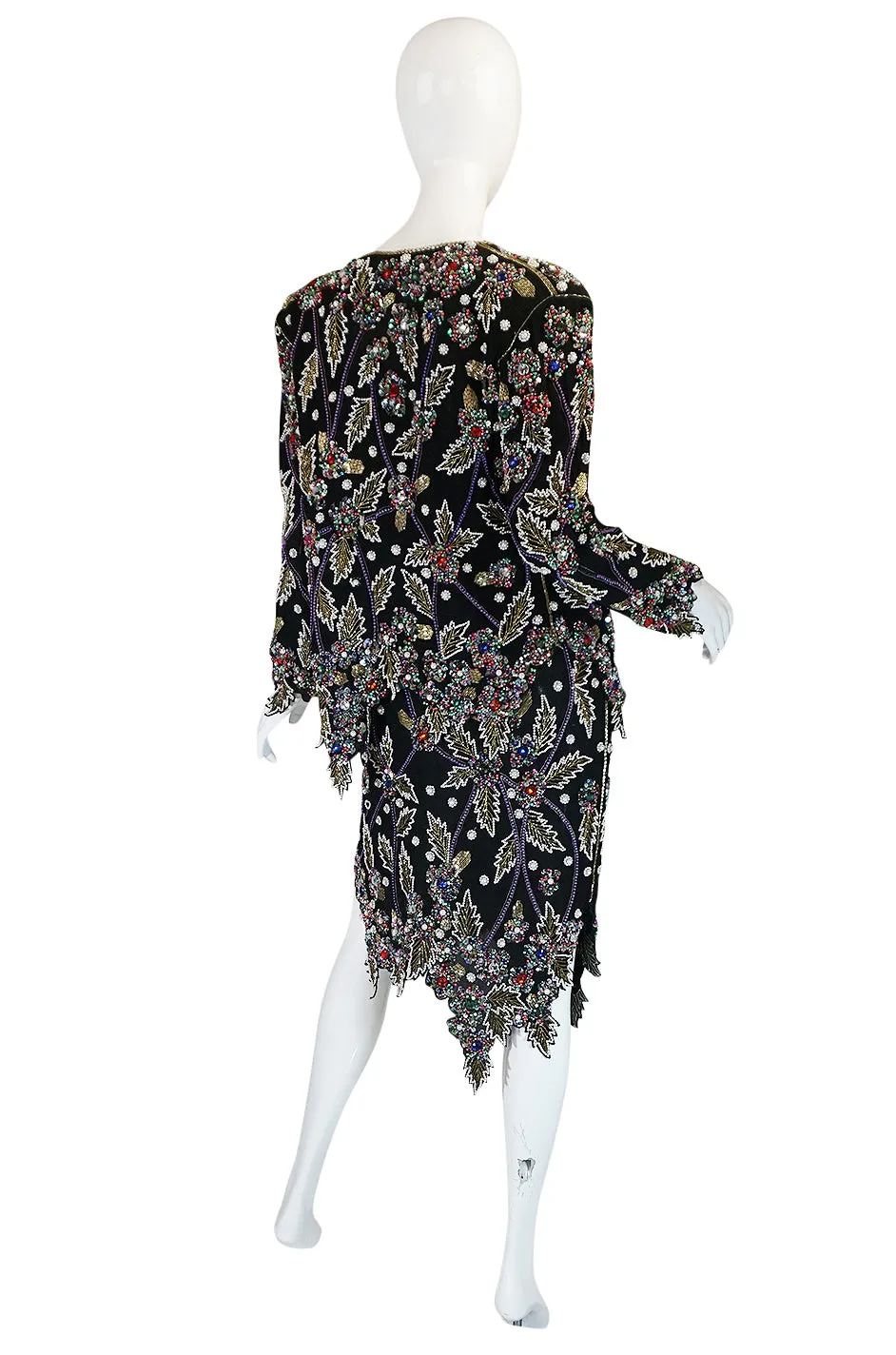 1980s Halston Densely Beaded & Crystal Black Dress & Jacket
