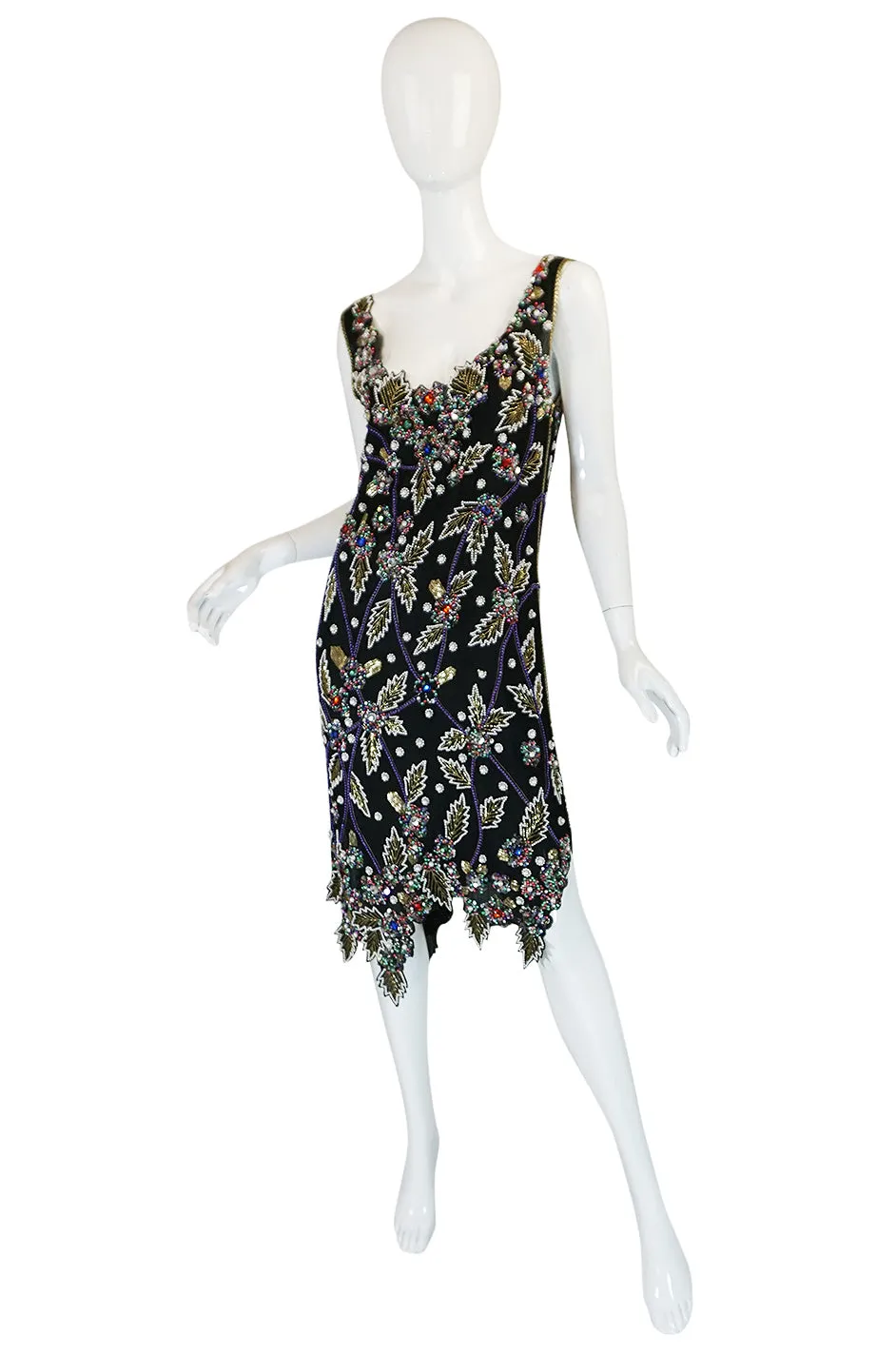 1980s Halston Densely Beaded & Crystal Black Dress & Jacket