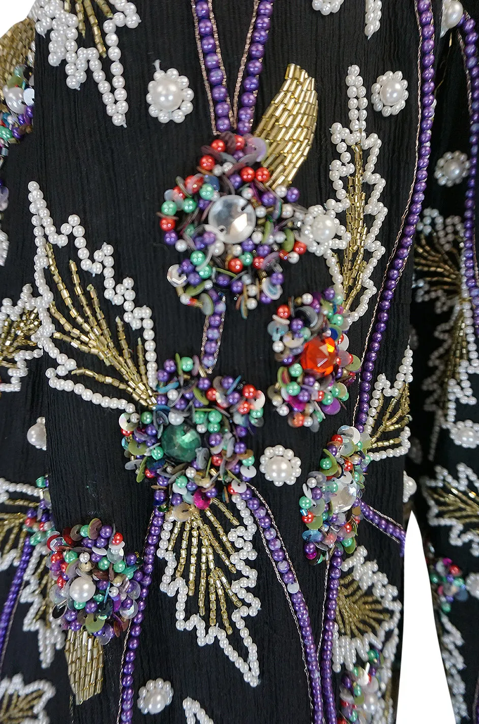 1980s Halston Densely Beaded & Crystal Black Dress & Jacket