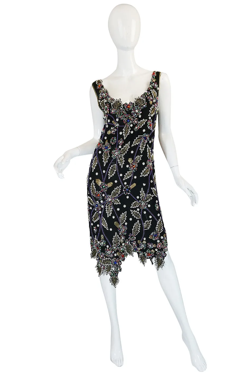 1980s Halston Densely Beaded & Crystal Black Dress & Jacket
