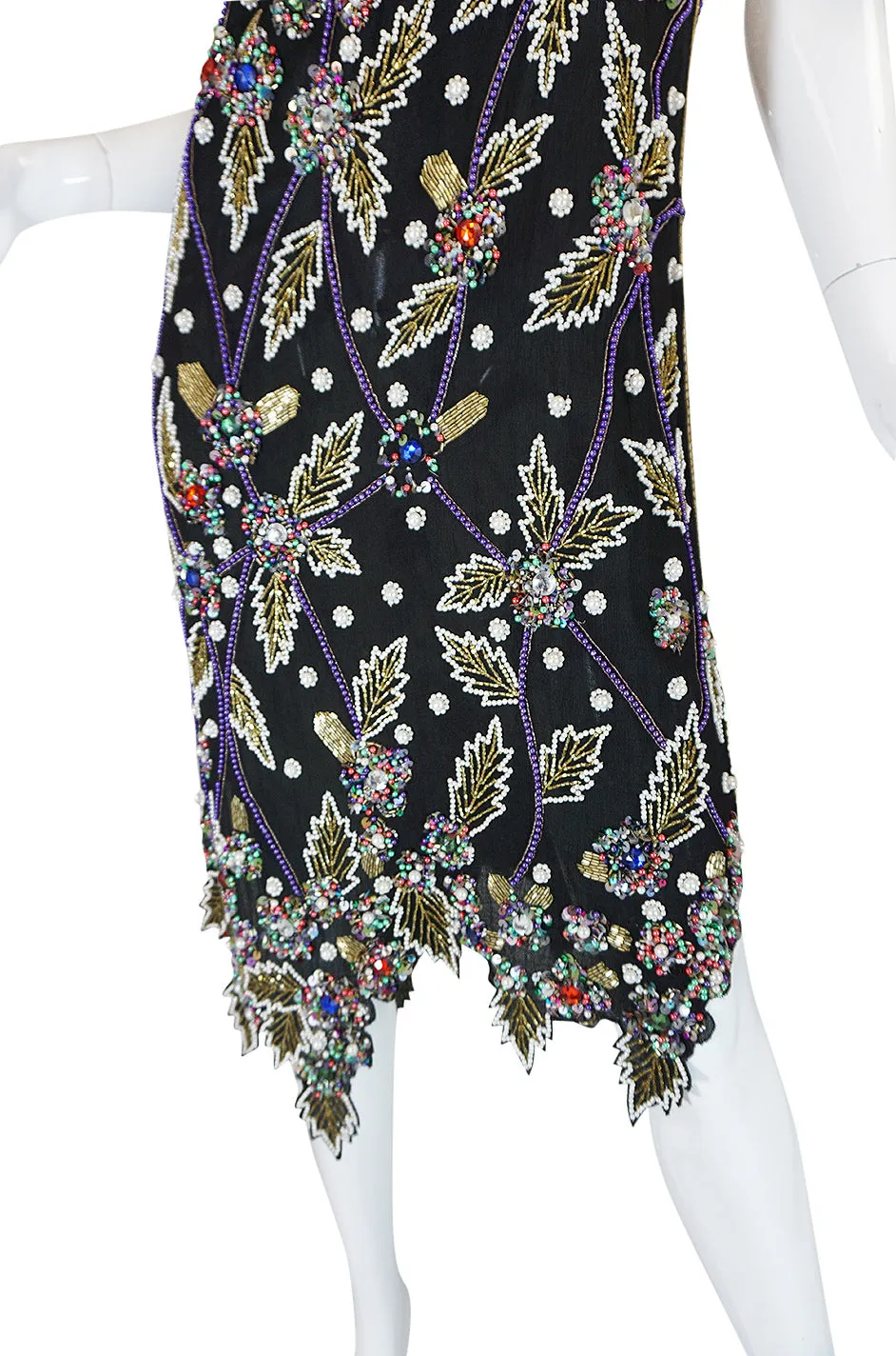 1980s Halston Densely Beaded & Crystal Black Dress & Jacket