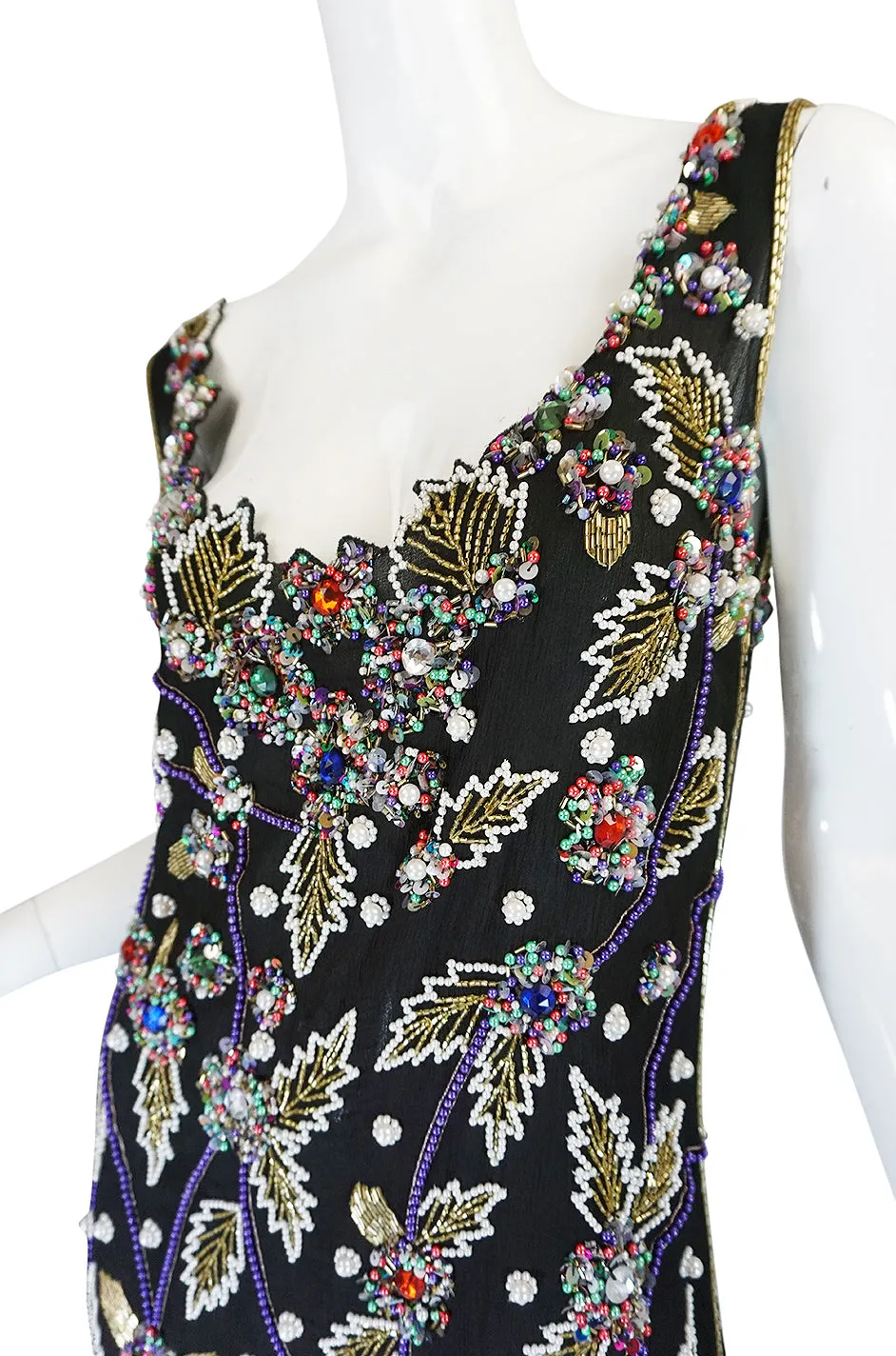 1980s Halston Densely Beaded & Crystal Black Dress & Jacket