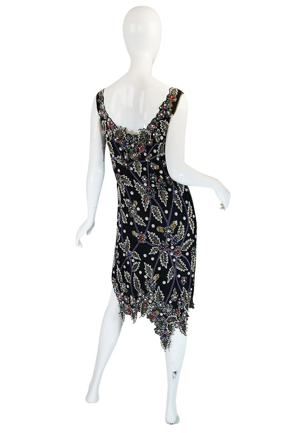 1980s Halston Densely Beaded & Crystal Black Dress & Jacket