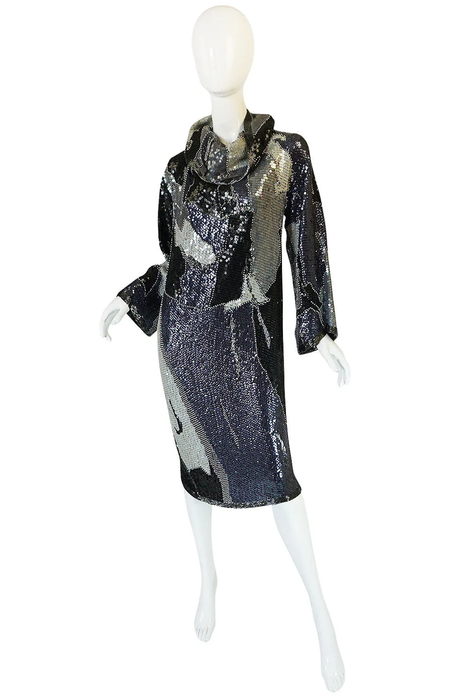 1983 Silver and Pewter Sequin Halston Tunic Dress