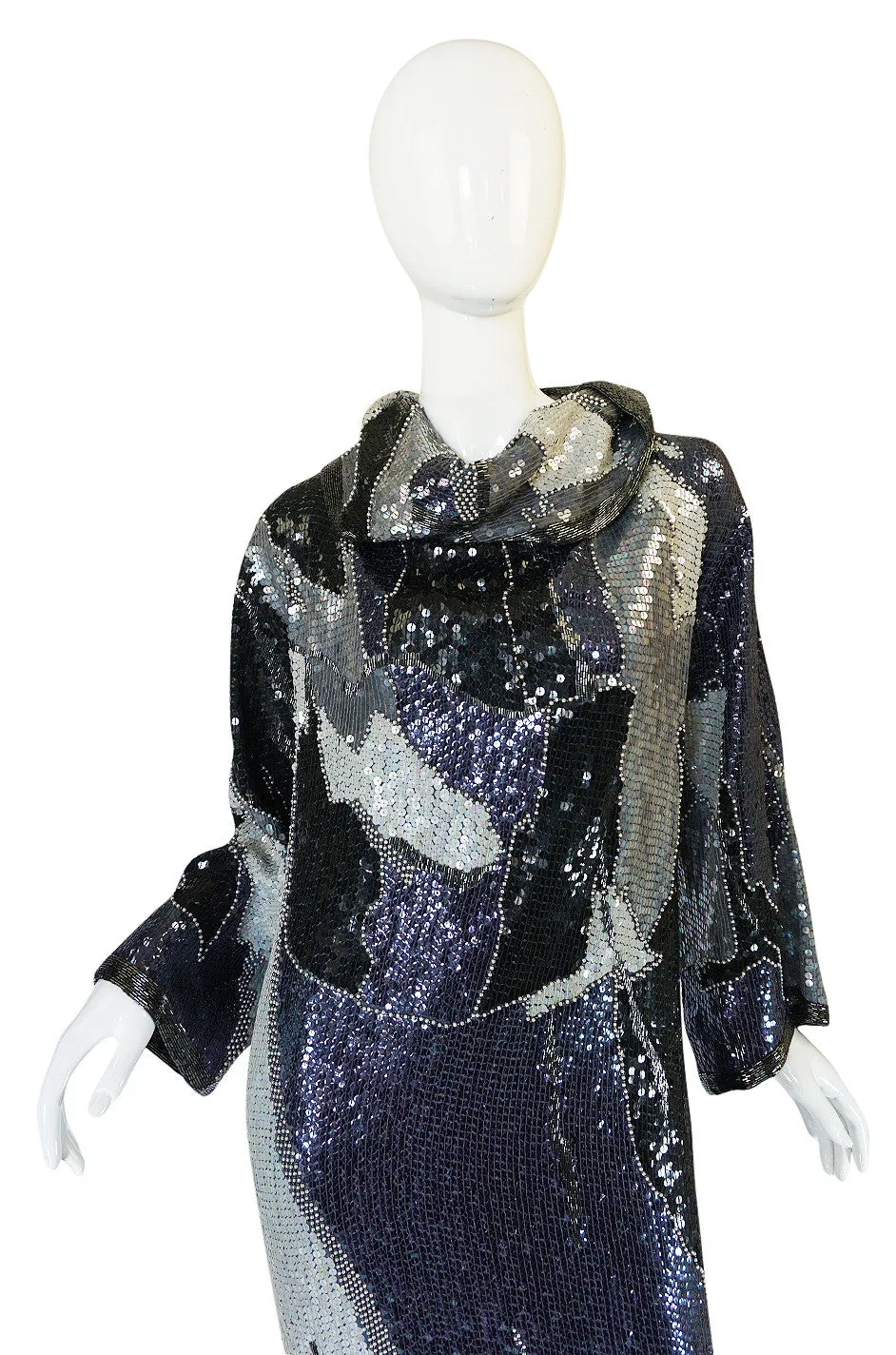 1983 Silver and Pewter Sequin Halston Tunic Dress