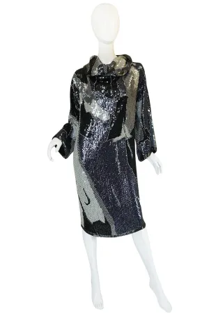 1983 Silver and Pewter Sequin Halston Tunic Dress