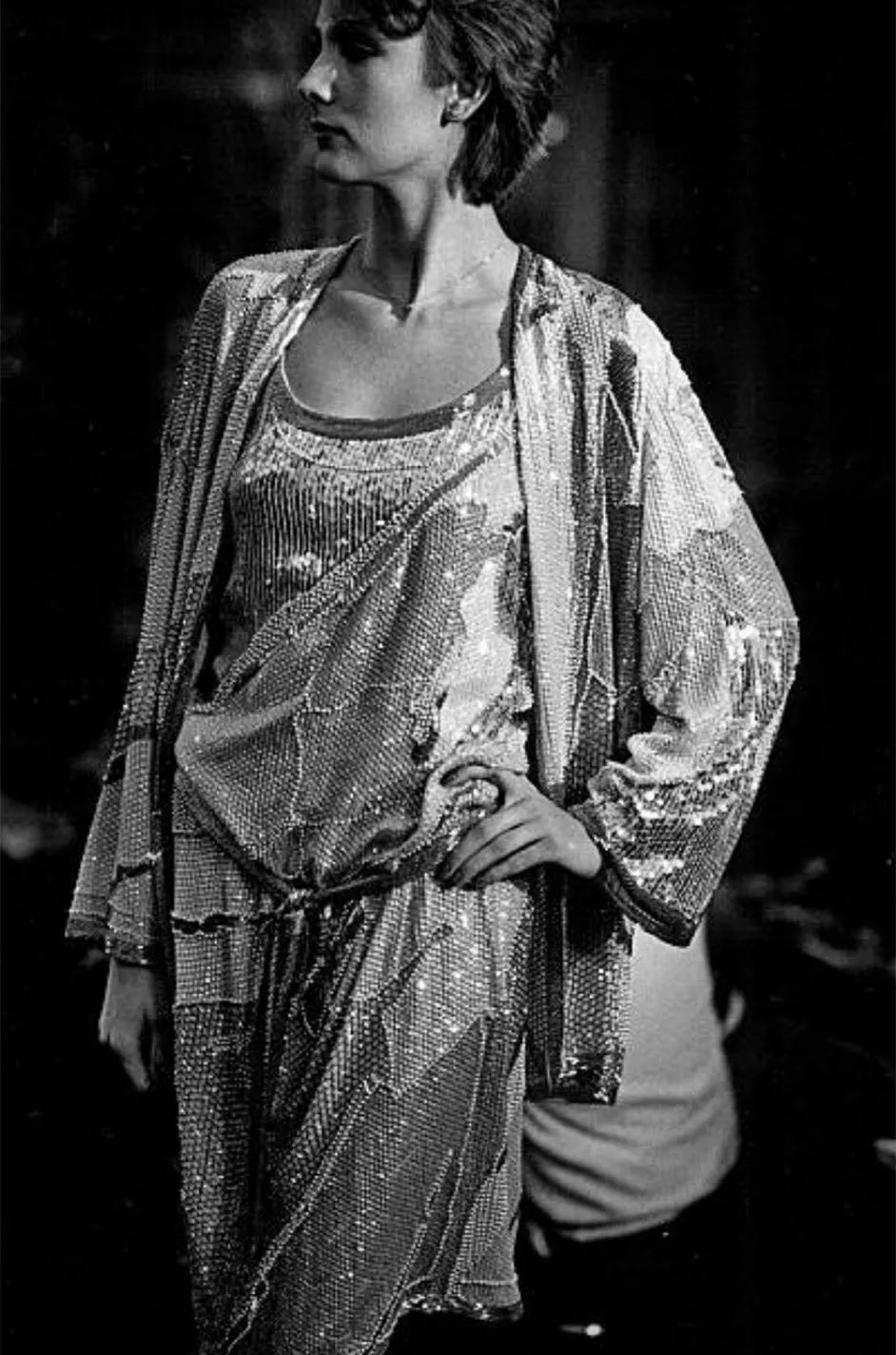 1983 Silver and Pewter Sequin Halston Tunic Dress