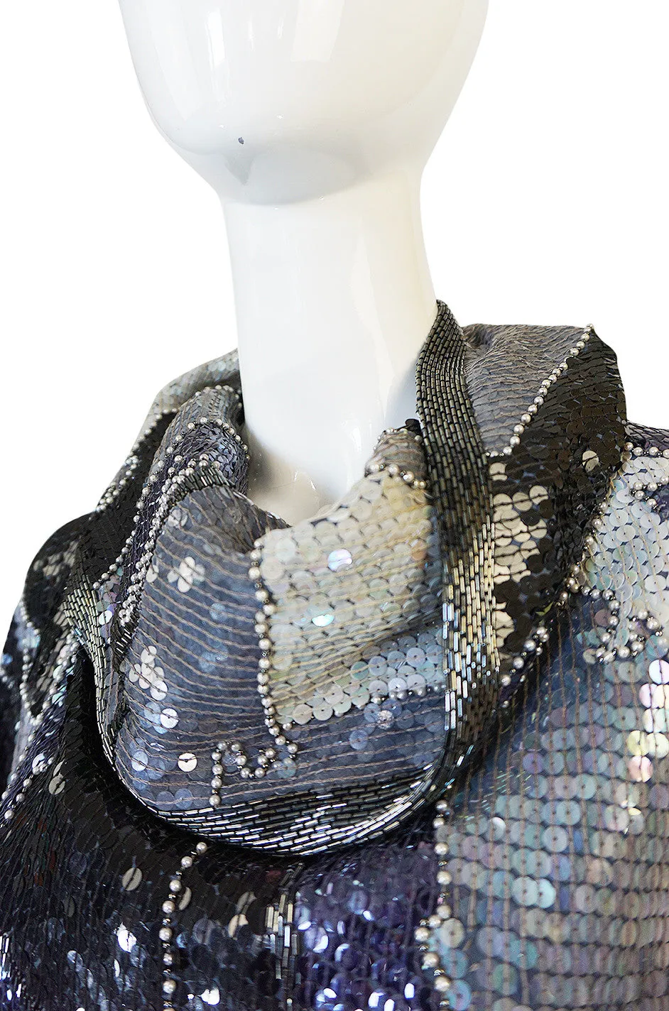 1983 Silver and Pewter Sequin Halston Tunic Dress