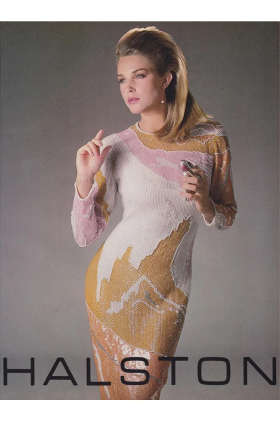 1983 Silver and Pewter Sequin Halston Tunic Dress