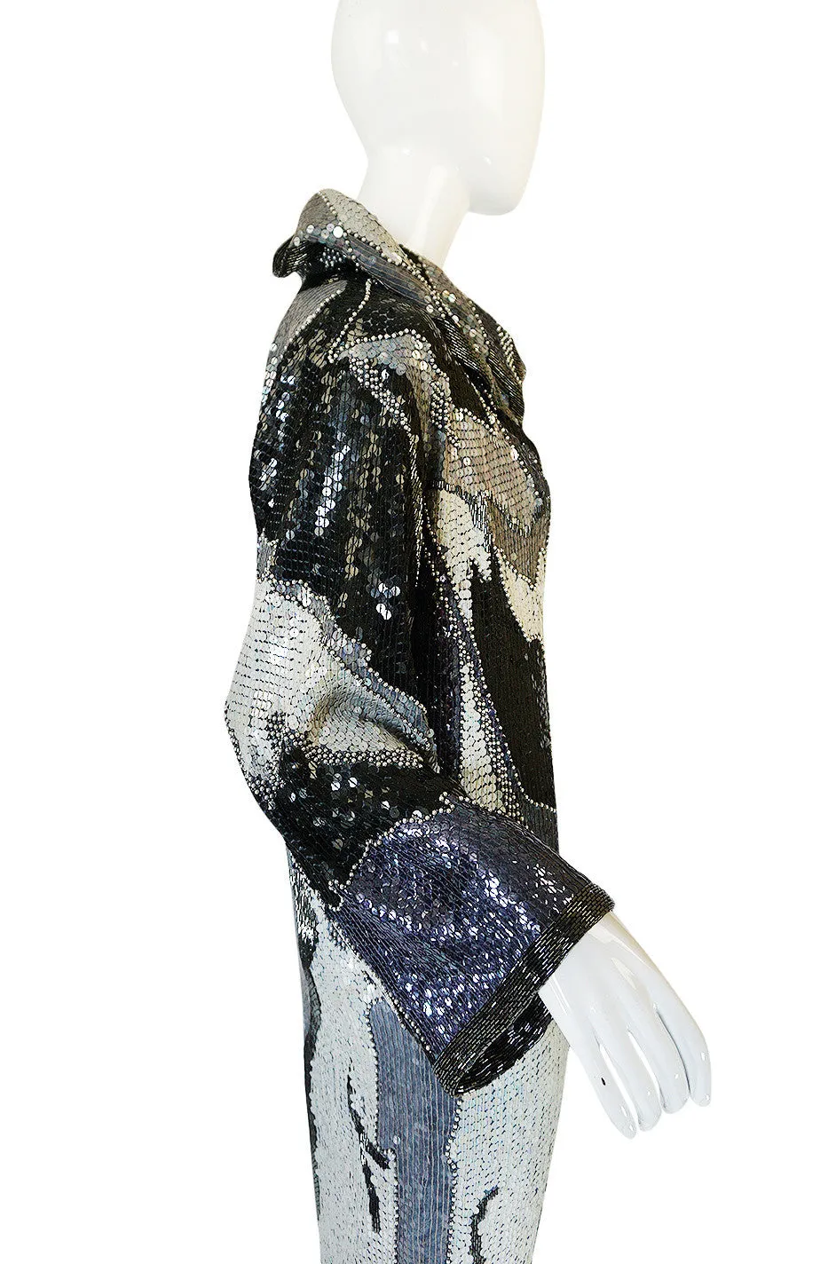 1983 Silver and Pewter Sequin Halston Tunic Dress