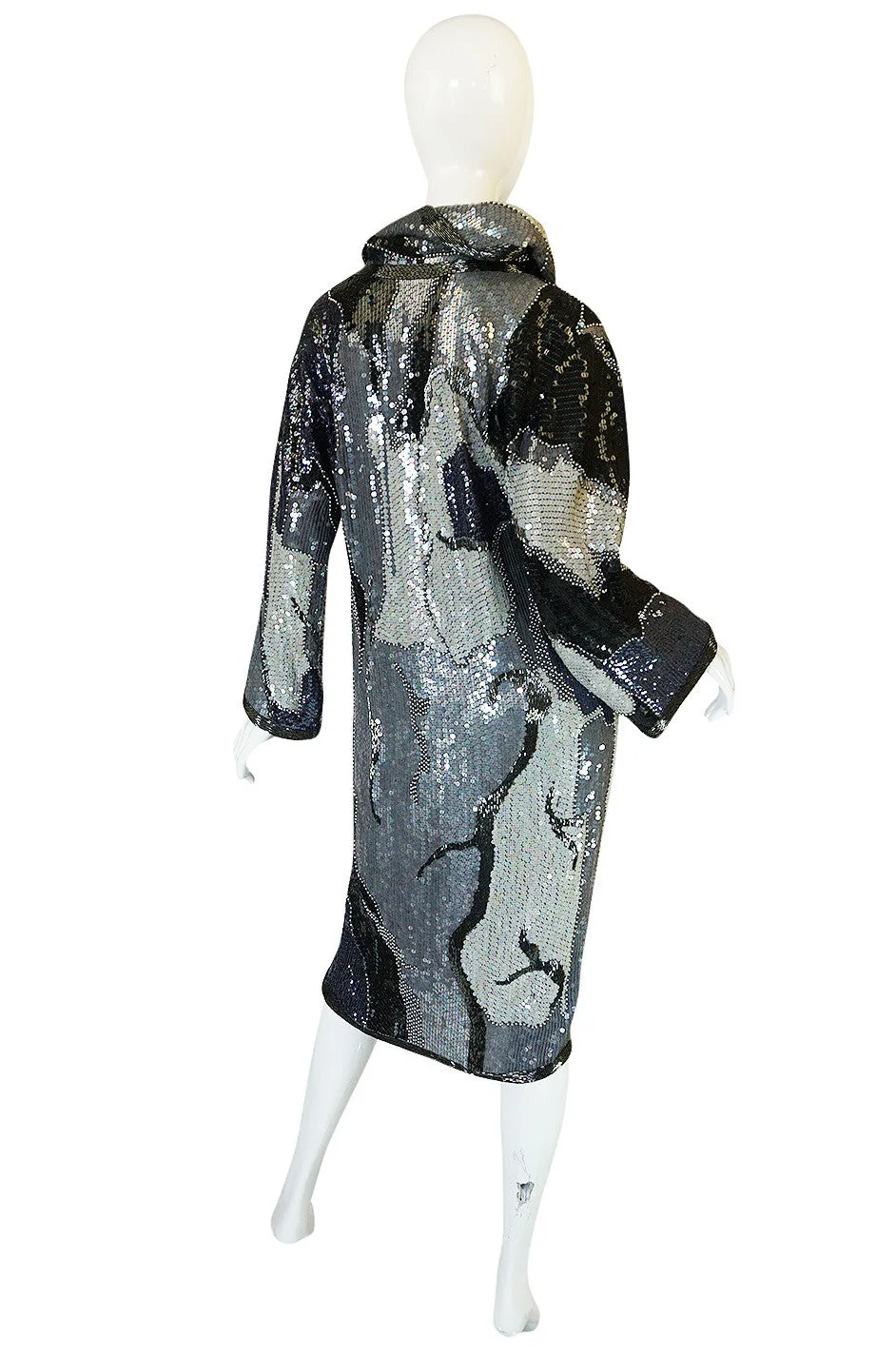 1983 Silver and Pewter Sequin Halston Tunic Dress