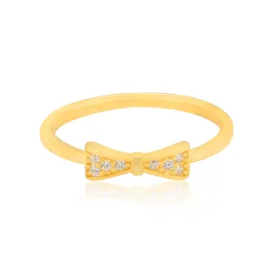 925 Sterling Silver Sweet Charm Bowtie Gold Plated Ring for Women