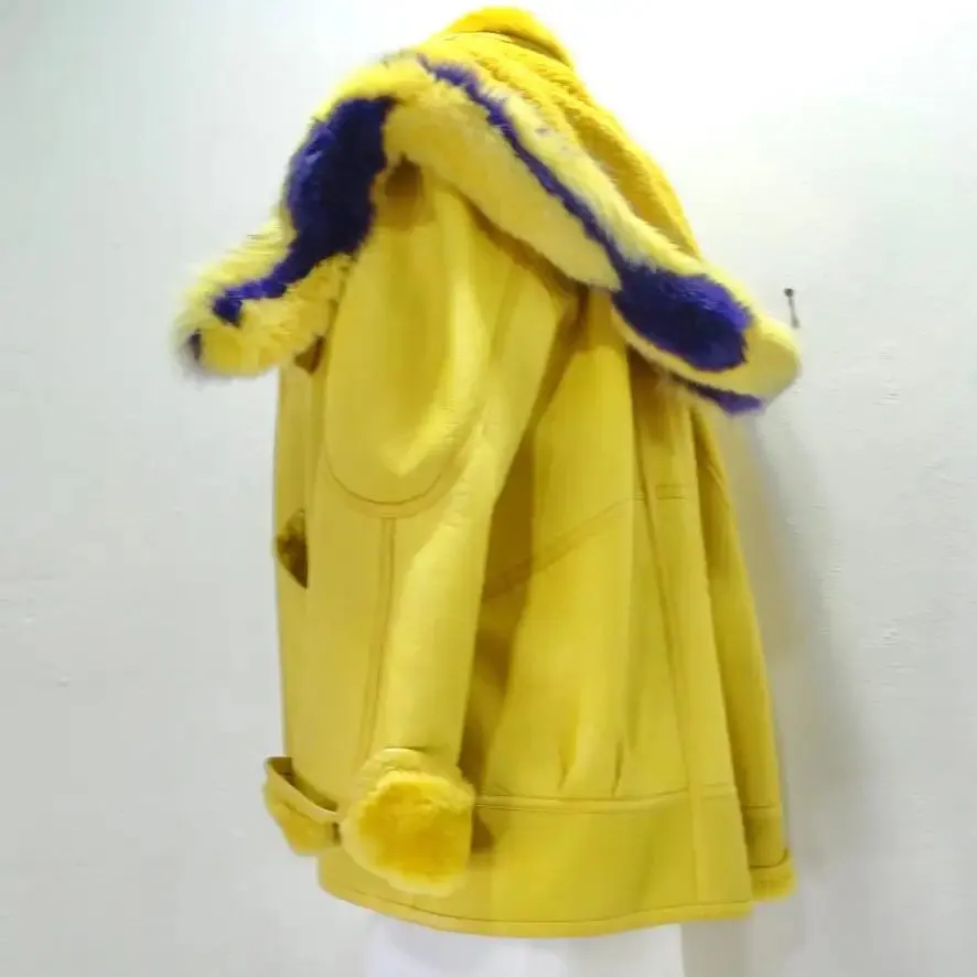 Aallard Megeve Yellow Leather Fur Jacket
