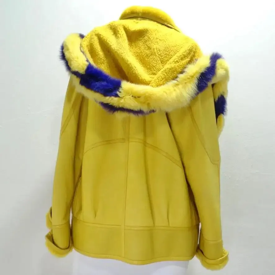 Aallard Megeve Yellow Leather Fur Jacket