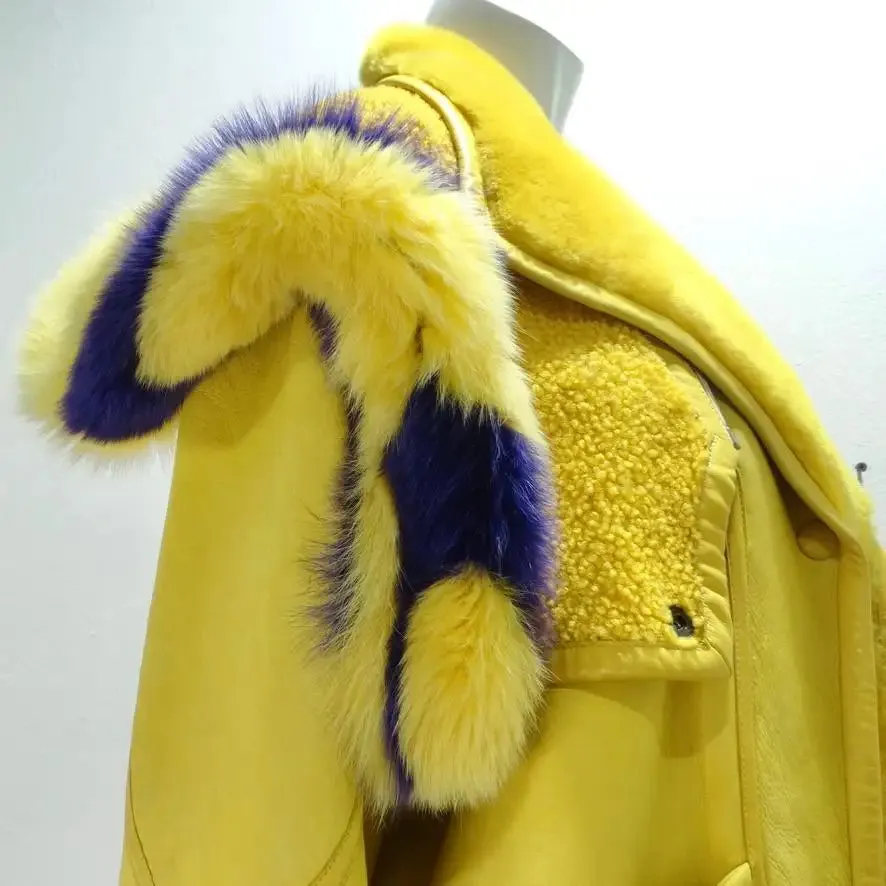 Aallard Megeve Yellow Leather Fur Jacket