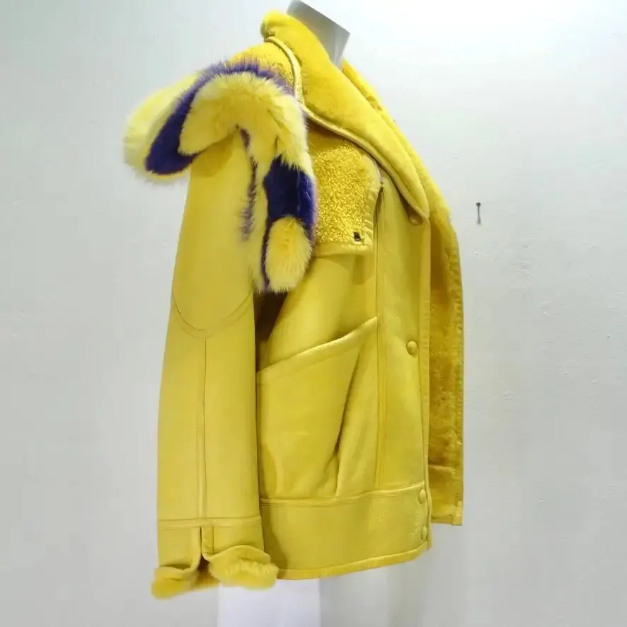 Aallard Megeve Yellow Leather Fur Jacket
