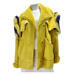 Aallard Megeve Yellow Leather Fur Jacket