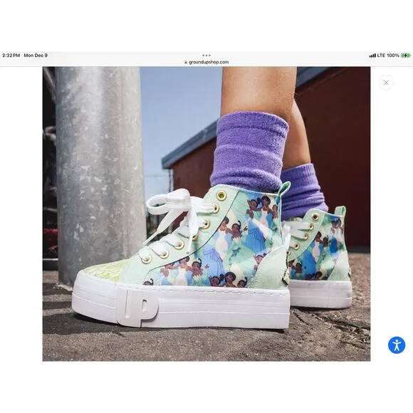 Adorable Disney Princess Tiana Platform High-Top Sneakers Toddler Size 9