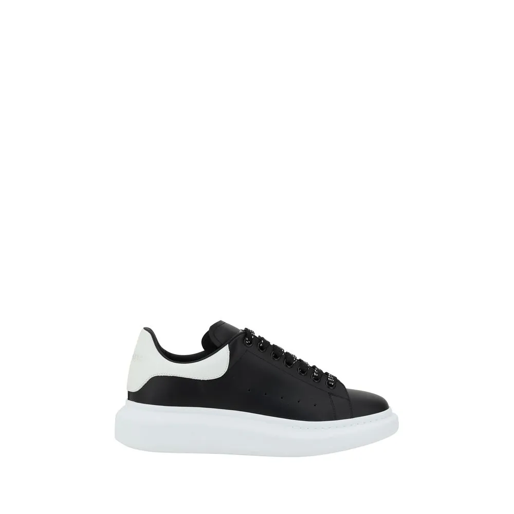 Alexander McQueen Men Black White Sneakers Leather Wedge Athletic Trainer Shoes
