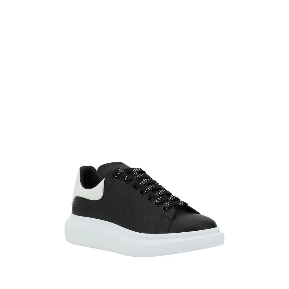 Alexander McQueen Men Black White Sneakers Leather Wedge Athletic Trainer Shoes