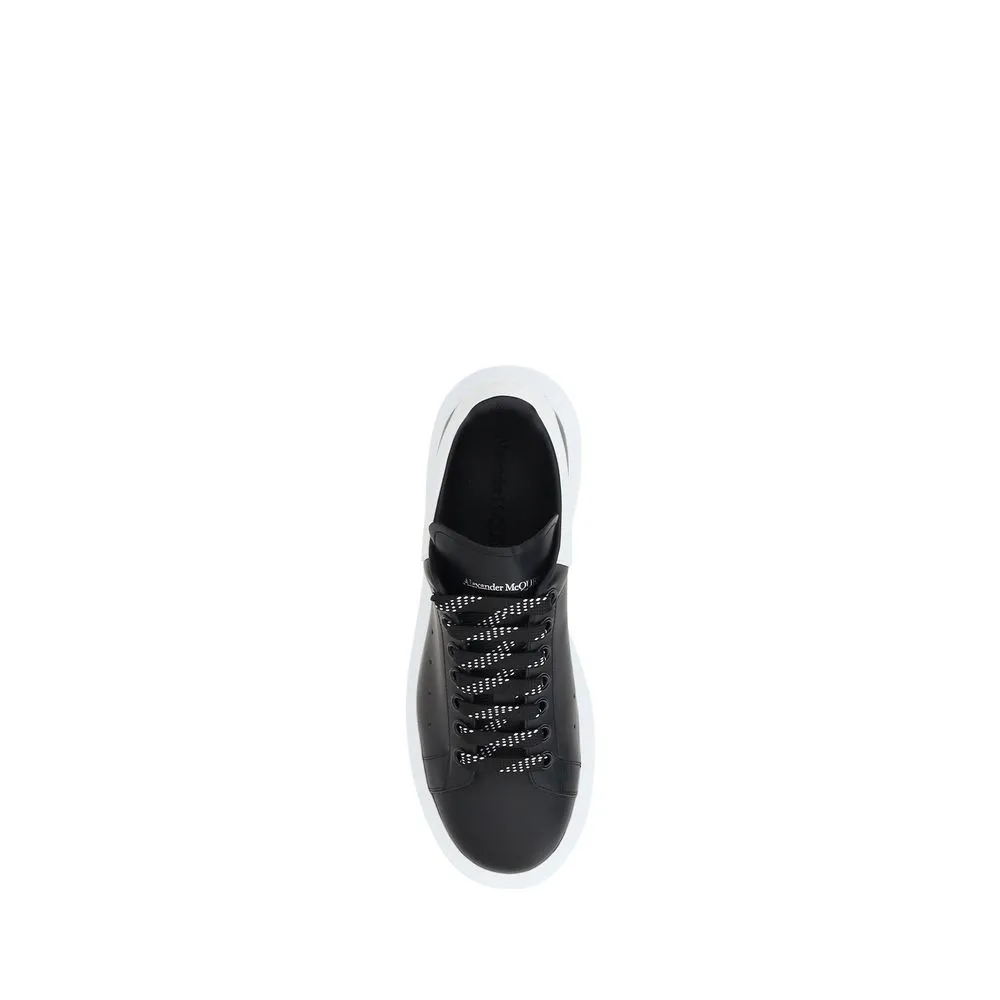 Alexander McQueen Men Black White Sneakers Leather Wedge Athletic Trainer Shoes