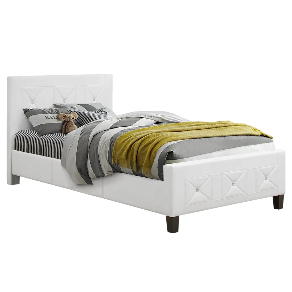 Bebelelo White Queen Bed Frame with Jewels and Crystal Button for Hoom Decor