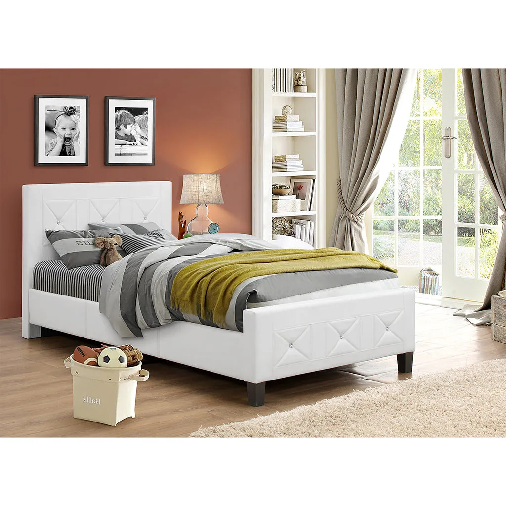 Bebelelo White Queen Bed Frame with Jewels and Crystal Button for Hoom Decor