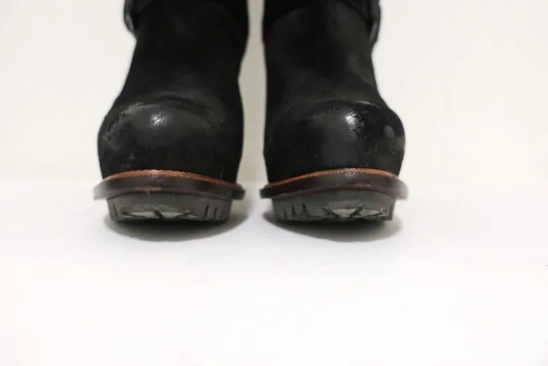Belstaff Stratfield Boots Black Leather & Suede Size 37 Mid-Calf Platform Heel